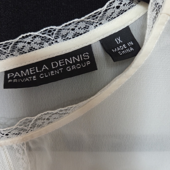 Pamela Dennis Private Client Group  Ivory Lace Trim Blouse Plus Size 1X - Picture 2 of 7